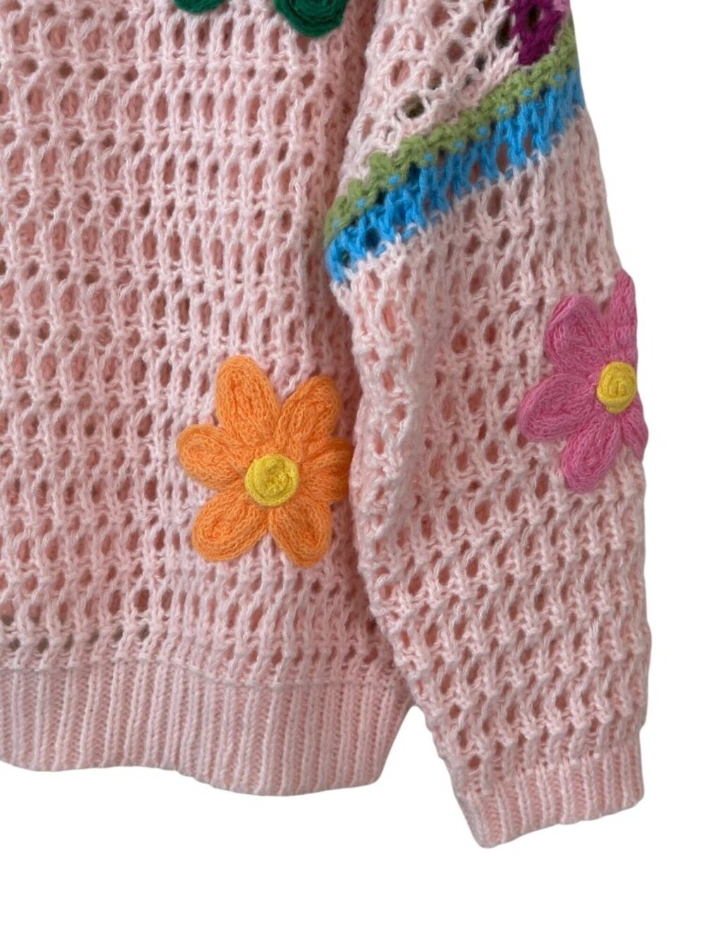 Adora Blossom Pink Crochet Floral Applique' Sweater Size M - Picture 8 of 10